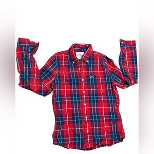 Hollister Plaid Button Down Shirt Red Blue‎ Men’s Medium 100% Cotton